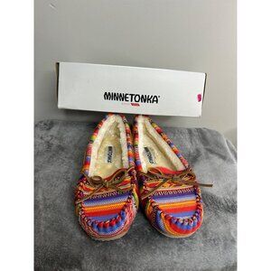 Minnetonka Cally moccasin slipper fresco striped multicolor NIB sz 8M